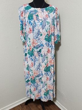 Vintage Style Go Softly Patio Dress Floral Tropical Muumuu Lounge Dress Sz M